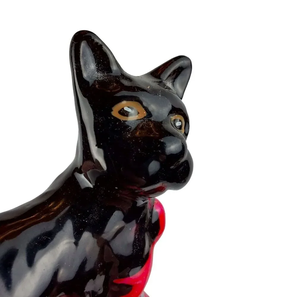 Scottie Scottish Terrier Dog On Red Pillow Porcelain Brass Trinket Box
